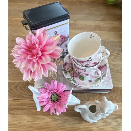 2 - Misc Lot of Place Mats , Cups & Saucers & Tea Caddy