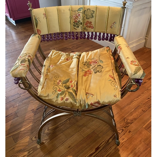 28 - Brass & Upholstered Directors Chair