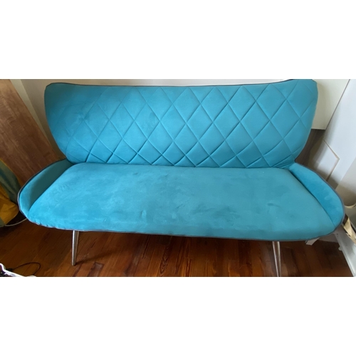 32 - Pair of Turquoise Velvet Retro Style Couches 
155cm W 62cm D 97cm H