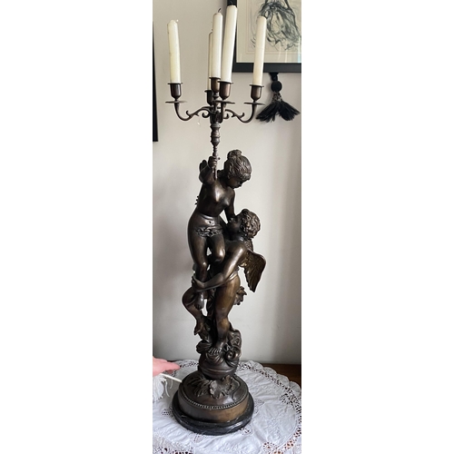 41 - Tall Bronze on Marble Base 5 Branch Candelabra 
87cm H