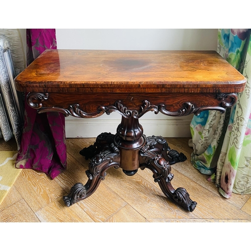 44 - Early 19C Rosewood Highly Carved Foldover Games Table 
92cm W 46cm D 72cm H