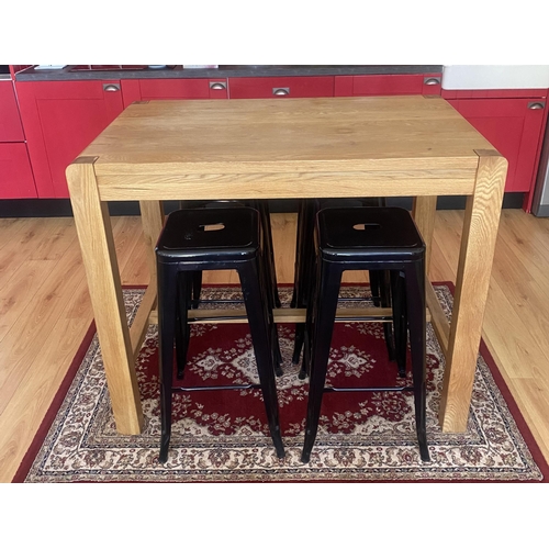 51G - Golden Oak Table & 4 metal stools 
19cm W 71cm  D 100cm H