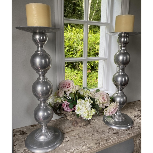 527 - Pair of Large Chrome Church Candle Holders 
75cm H