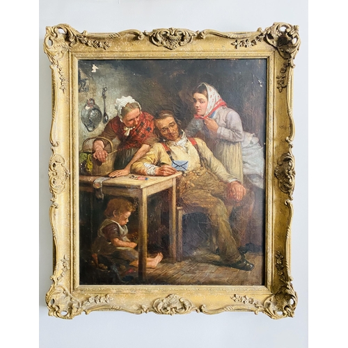 58 - Heavy Gilt Framed Oil on Canvas 'The Letter' Signed 
Including Frame 80cm x 93cm