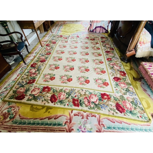 685 - Wonderful Needlepoint Hand Made Rug with All Over Rosettes on Ivory Ground & Ivory Border 
(Slight D... 