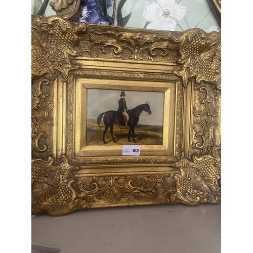 82 - Elegant Heavy Gilt Frame Oil on Board 
'Horse & Rider'
41cm x 36cm Including Frame