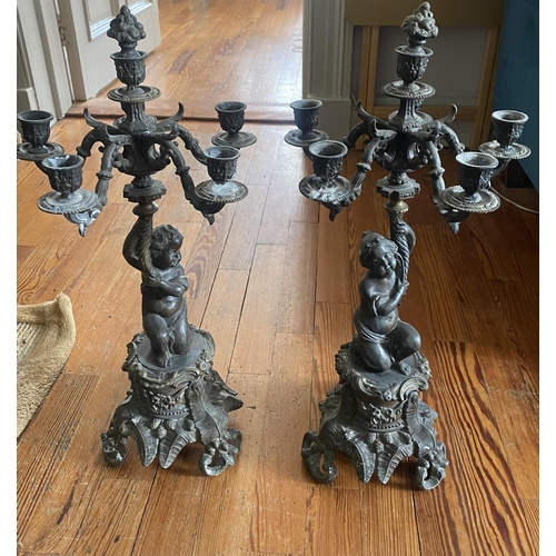 88 - Pair of Spelter 5 Branch Candelabras