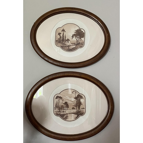 89 - Pair of Inlaid Mahogany Framed Sepia Oval Prints