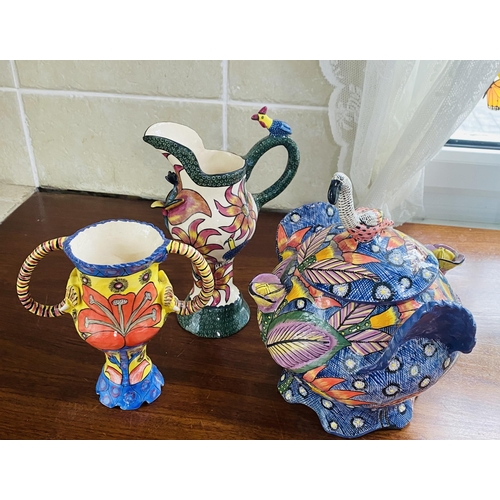 9 - 3 Pces of Very Unique Ardmore South African Hand Painted Pottery