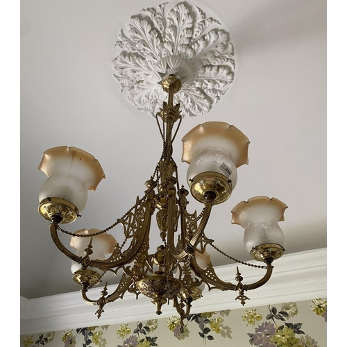 492 - Exceptionally Good Quality Brass 5 Arm Chandelier