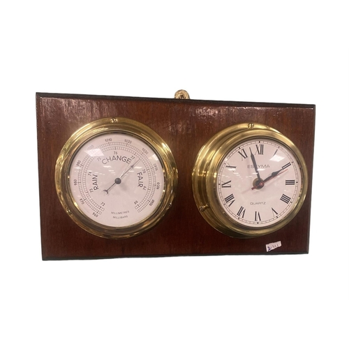 76 - Ships Style Barometer and Clock 
36cm W x 20cm