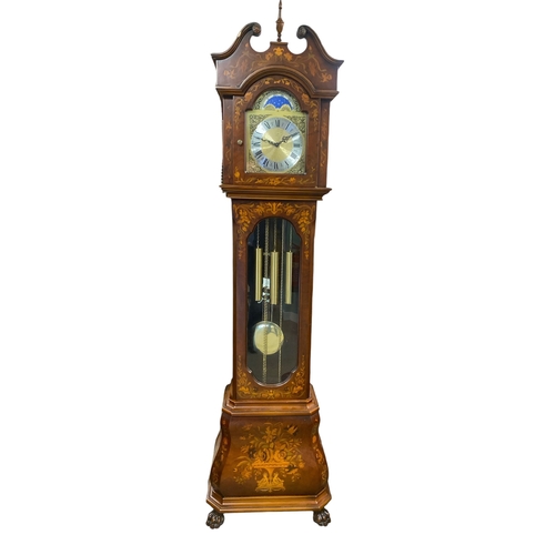 189 - Extremely Elegant Inlaid Walnut Grandfather Clock with Brass & Chrome Dial 
59cm W 32cm D 216cm H