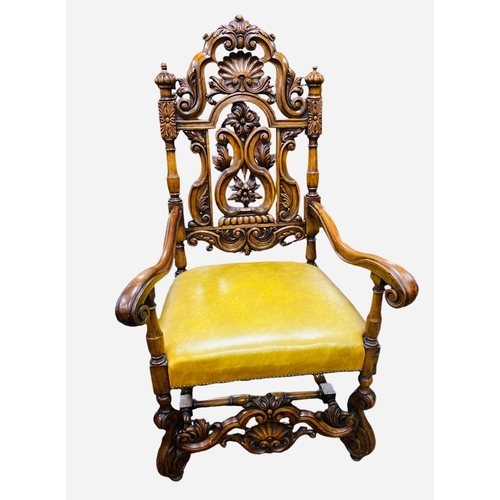 239 - Very Attractive Edw Carved Walnut Leather Upholstered Armchair