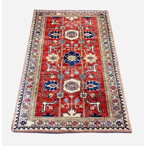 261 - Hand Made Persian Rug Runner , Pink Ground, Navy Medallion 
165cm x 102cm