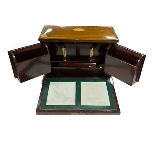 347 - Exceptional Quality Late Vic Inlaid Mahogany Stationery Box/ Writing Slop with Original Ink Wells