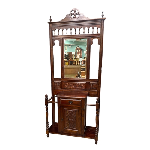 37 - Mahogany Mirror Back Hall Stand 
95cm W 40cm D 216cm H