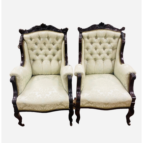 425 - Fabulous Quality Pair of Newly Upholstered Vict Mahogany Drawing Room Chairs