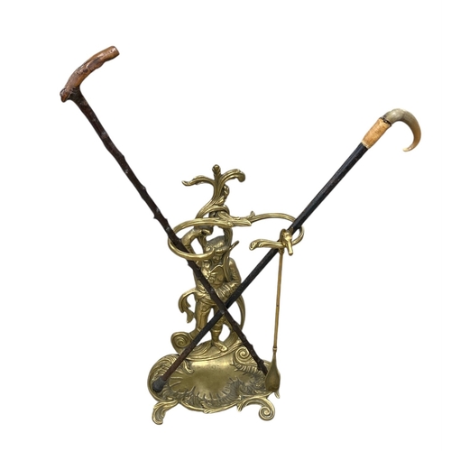 445 - Brass Stick Stand & 2 Walking Sticks