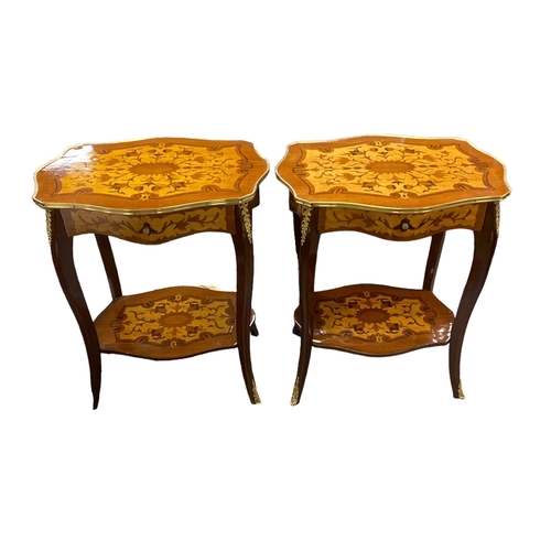 448 - Fabulous Pair of French Ormolu Mount Brass Rimmed 1 Drawer Side Tables 
62cm W 48cm D 71cm H