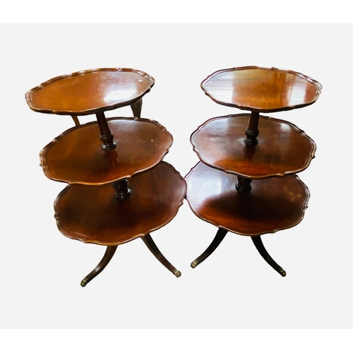 454 - Most Unusual Pair of Regency Style Mahogany 3 Tier Serving Tables 
58cm Diam x 79cm H