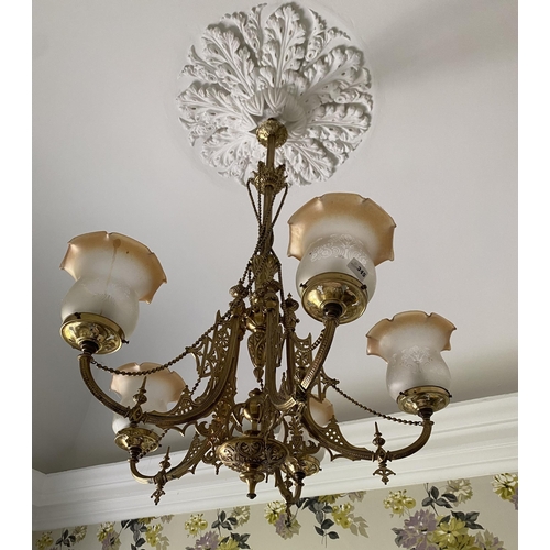 456 - Exceptionally Good Quality Brass 5 Arm Chandelier