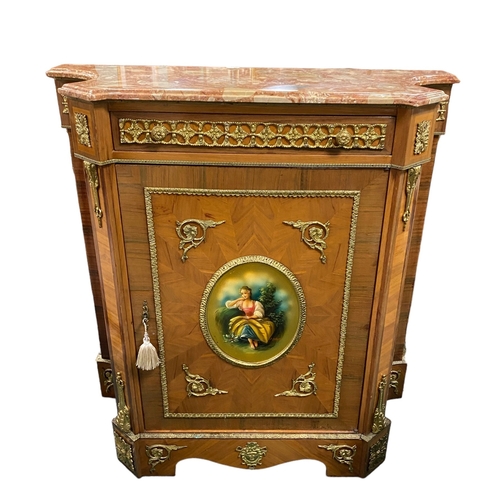 99 - French Marble Top Breakfront Cabinet with Hand Painted Serve 
104cm W 44cm D 106cm H