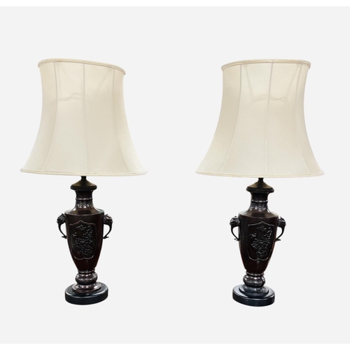 129 - Wonderful Pair of Bronze Table Lamps & Shades 
67cm H