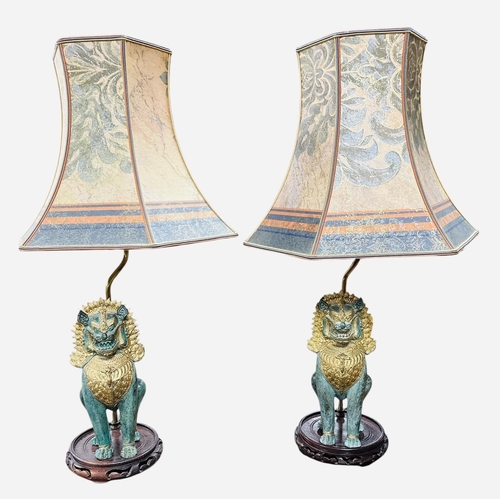 235 - Rare Pair of 1960's Temple Lion Khmer Singha Lamps
