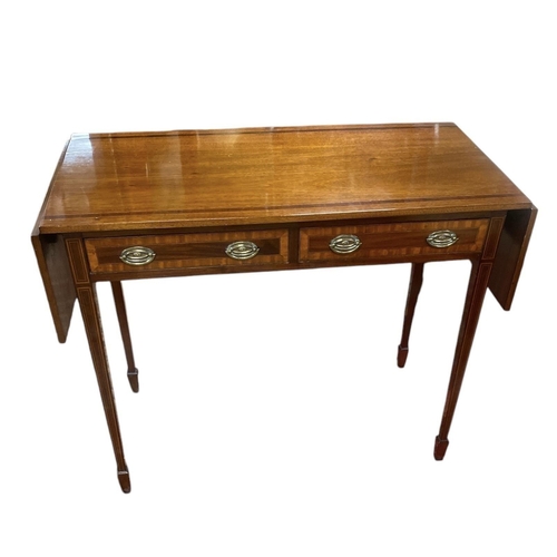 239 - Exceptional Quality Edw Inlaid Mahogany Drop Leaf 2 Drawer Sofa Table 
Leaves Down 100cm W 46cm D 79... 