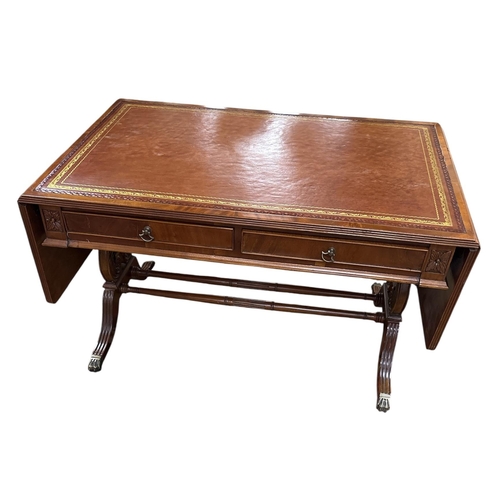 250 - Stunning Quality 4 Drawer Leather Top Regency Style Coffee / Sofa Table 
Leaves Down - 85cm W 56cm D... 