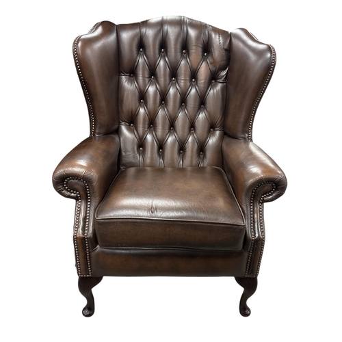 261 - Brown Leather Deep Buttoned Library Armchair