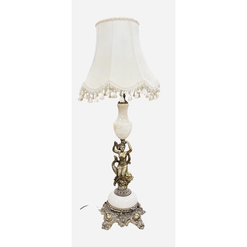 264 - Brass & Marble French Figural Table Lamp featuring a Lady Figure 
80cm H