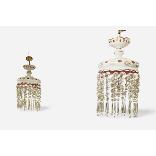 285 - Rare Pair of Crystal & Cranberry Hand Painted Ceiling Lights 
52cm Long
