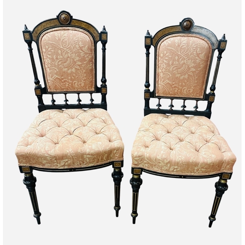 286 - Quality Pair of Early Vict Walnut & Ebony Upholstered Chairs