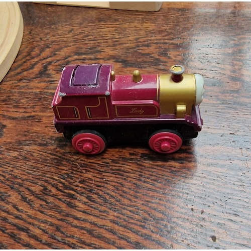 206 - Wooden train set with many extras