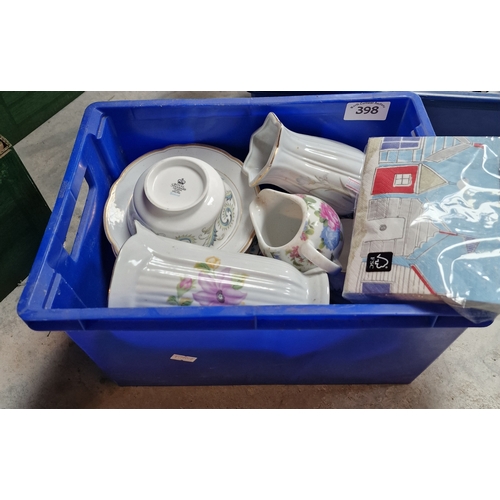 398 - Box of assorted bone china