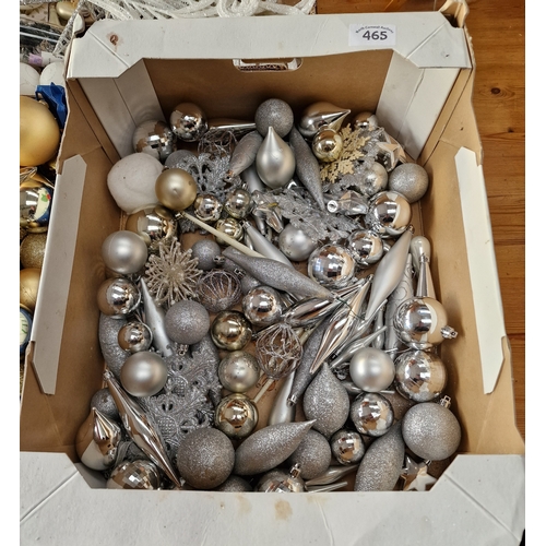 465 - Box of silver Christmas decorations