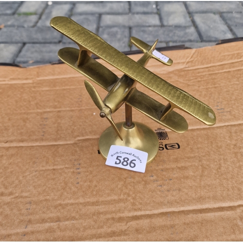 586 - Brass bi-plane desk ornament