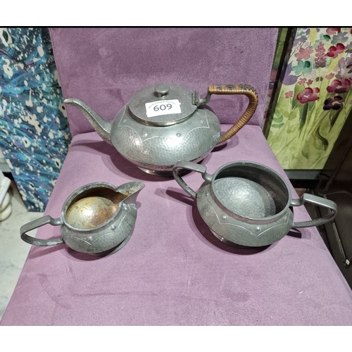 609 - English Pewter tea set