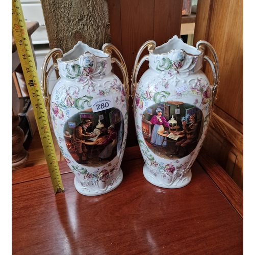 280 - Pair of large porcelain painted vases