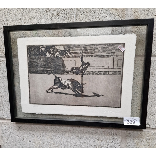 329 - Framed interpretation of an engraving of The art of the Bullfight by Goya