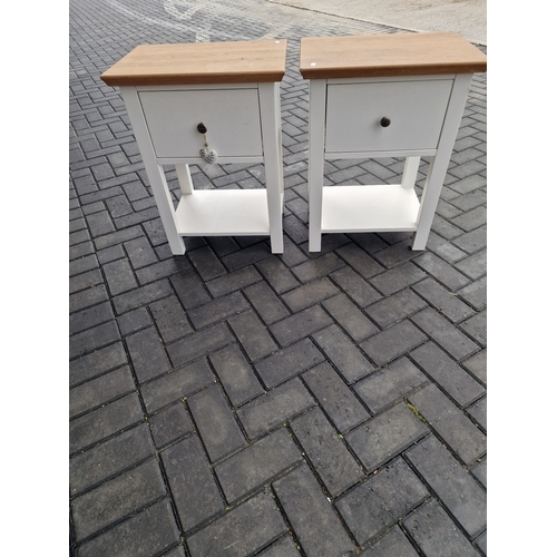 350 - Pair of white with wooden top bedsides