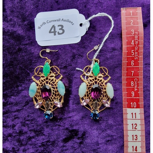 43 - Multi coloured stone drop earrings