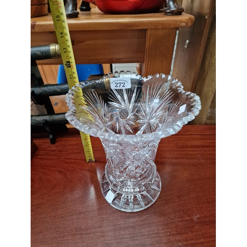 272 - Vintage 'thistle cut' glass vase