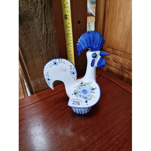 276 - Portugal clay white blue rooster figurine