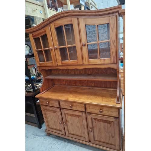 101 - Glazed pine dresser 195x132x45cm