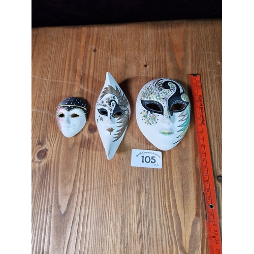 105 - 3 Venetian hand painted ceramic masks