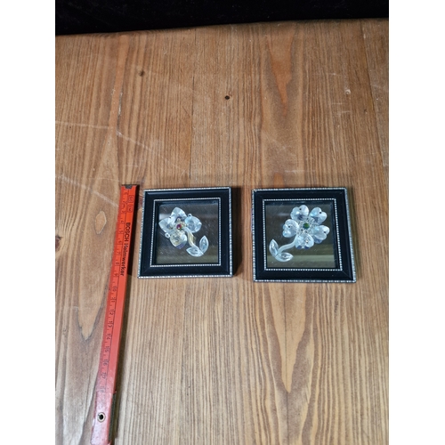 107 - 2 miniature framed  Hadrian crystal flower pictures