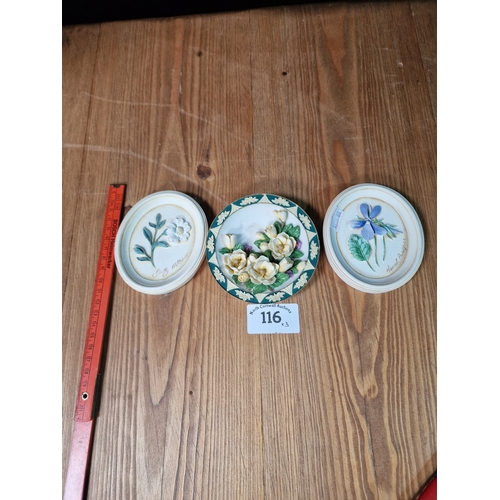 116 - 3 minature floral wall plaques