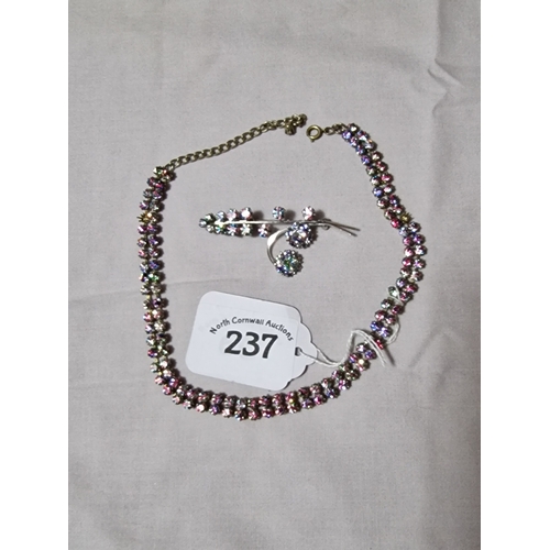 237 - Vintage silver tone rainbow drop necklace and brooch